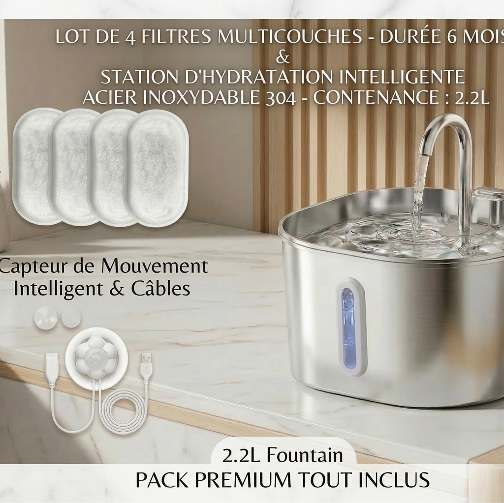 Station d'Hydratation Intelligente Animania™ — Pack Complet Inox & Sensor